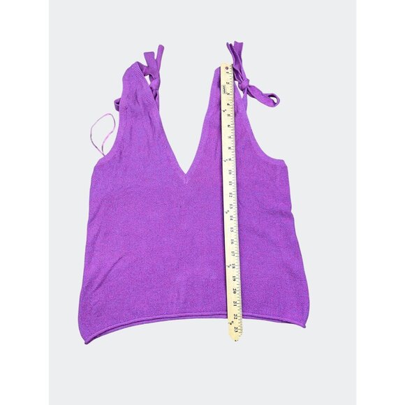 Free People Beach Lavender Cotton Knit Tie-Strap Tank Top V-Neck Small - Picture 5 of 16